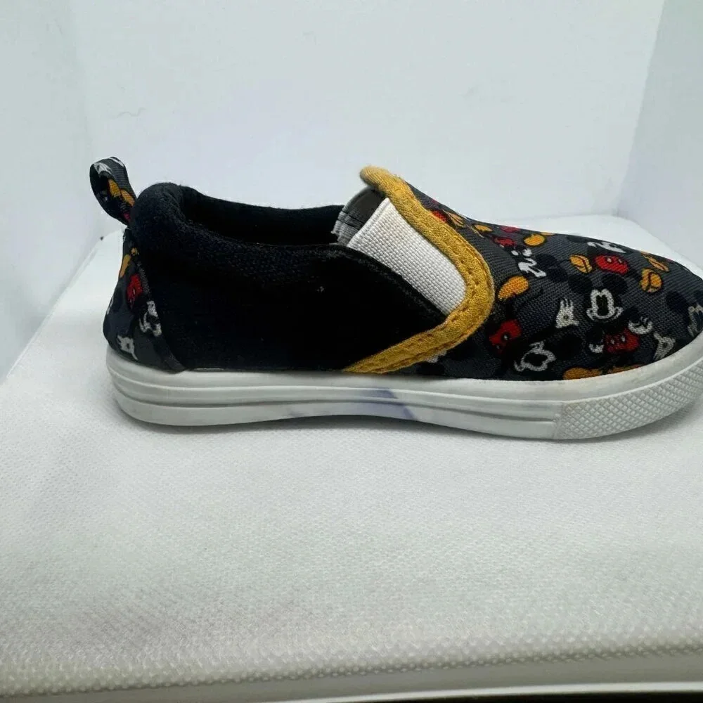 Disney Mickey Mouse Slip On Shoes Black Gray Yellow Toddler Size 5/6